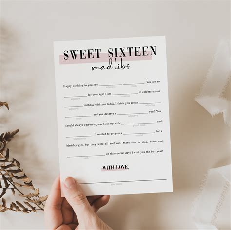 Sweet 16 Mad Libs Game