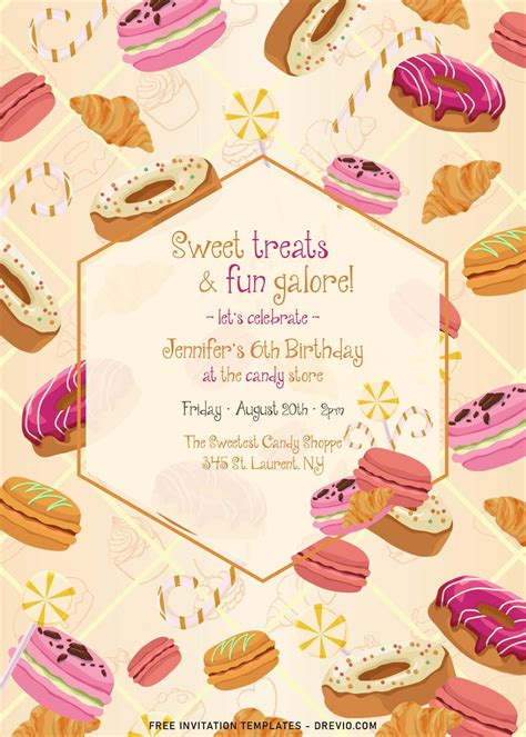 Sweet treats invitation template with variety of candies