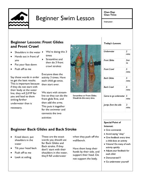 Swimming Class Lesson Plan