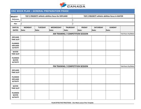 Swimming Season Plan Template PDF