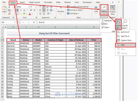 Switch Rows in Excel using Sort and Filter Method