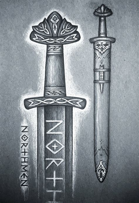 Sword tattoo with runes design