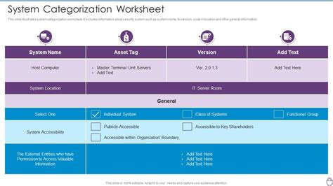 System Categorization Template Example