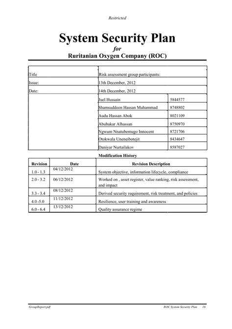 System Security Plan Example