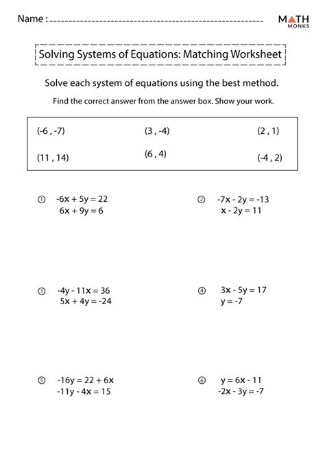 Systems of Equations Worksheet Image