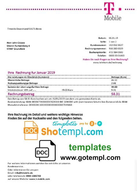 T-Mobile Bill Template PDF Example