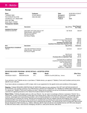 T-Mobile Receipt Template Example 1