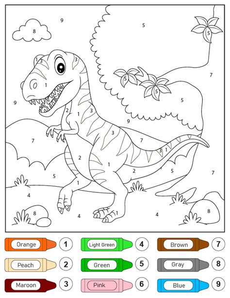 T-Rex color by number printable