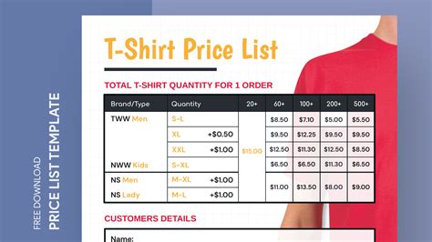 T Shirt Price List Template