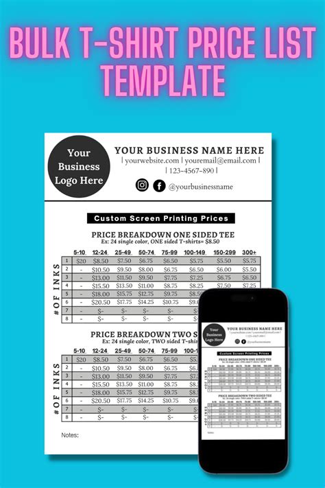 T Shirt Price List Template Template