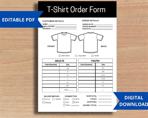 T-Shirt Sales Order Form Templates