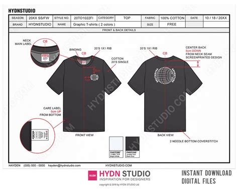 T-shirt tech pack template layout