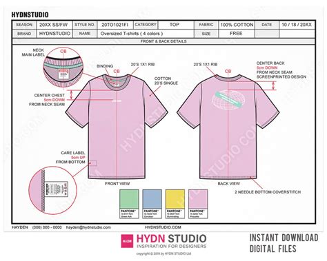 T-shirt tech pack template specifications