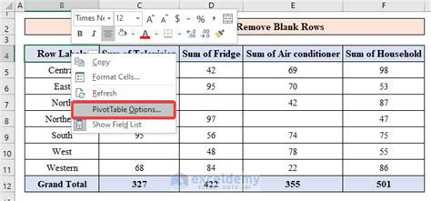 Table with blank option