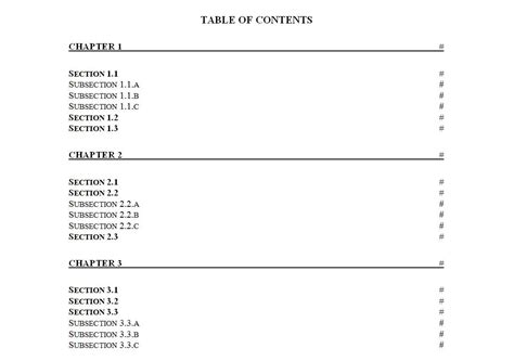 Table of Contents Excel Template Free