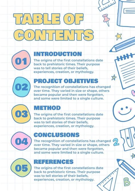 Table of Contents Template Example