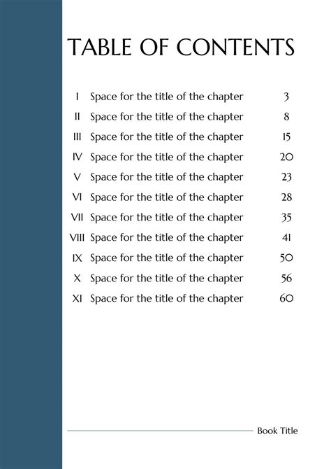 Example of a table of contents template