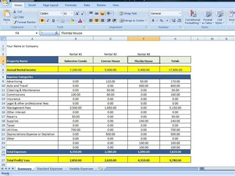 Table properties Excel