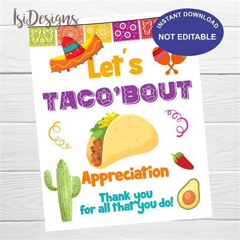 5 free printable taco teacher appreciation ideas