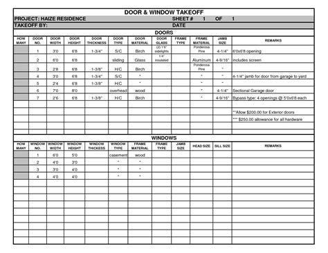 Takeoff Sheet Template 1