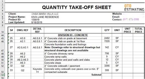 Takeoff Sheet Template 2