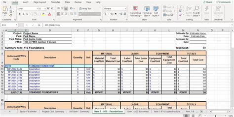 Takeoff Templates for Excel