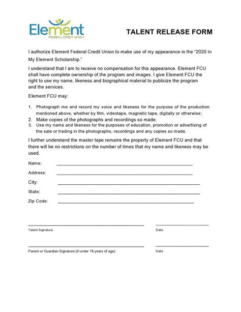 Talent Release Form Template Image