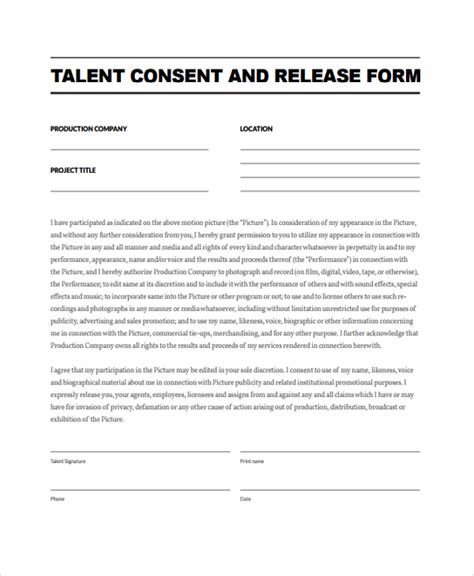 Talent Release Form Template Example