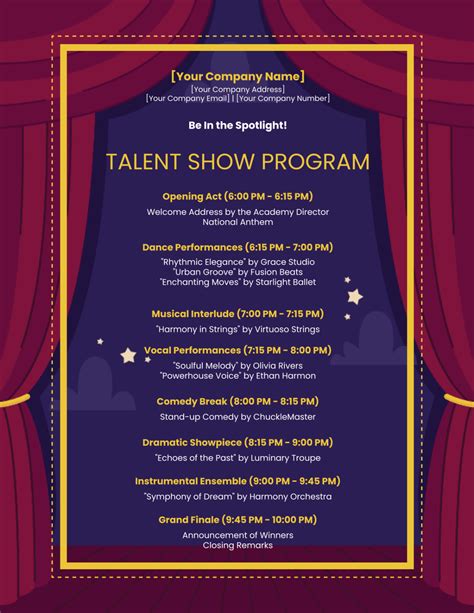 Talent Show Program Template Example