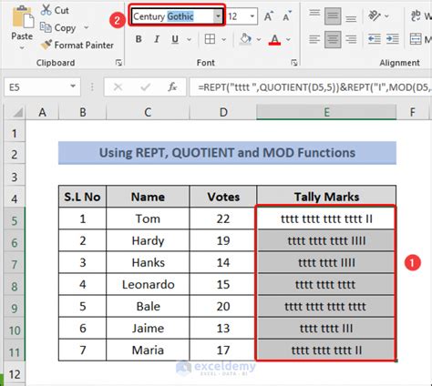 Image of Tally Marks in Excel