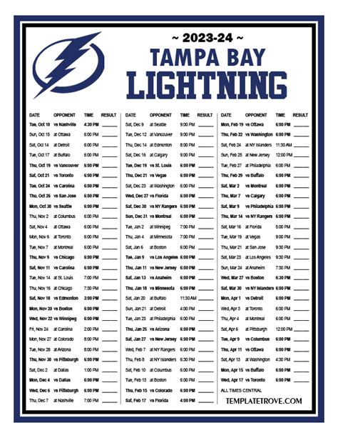 Tampa Bay Lightning Schedule Printable 2