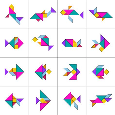 Tangram puzzle fish school