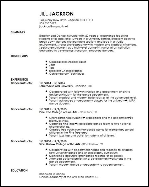 Tap Dance Resume Template