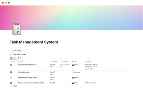 A task management system example