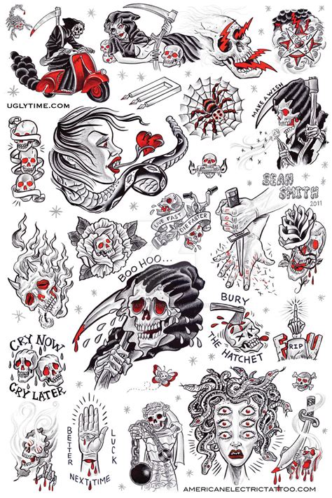 Tattoo flash posters on a wall