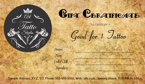 Tattoo Gift Certificate Designs