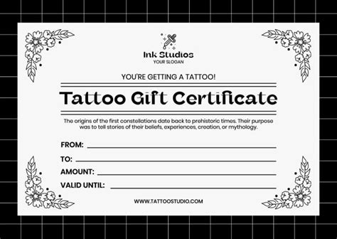 Tattoo Gift Certificate Ideas