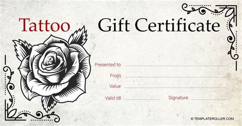 Whimsical and Playful Tattoo Gift Certificate Template