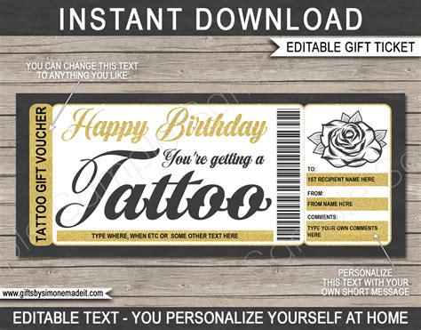 Tattoo Gift Certificates for Birthday