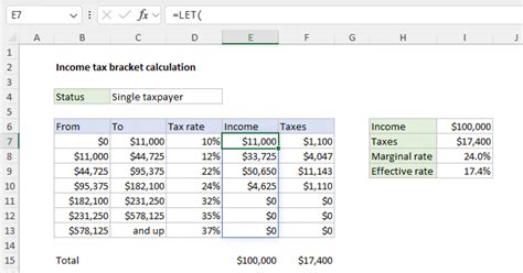 Tax Bracket Table in Excel