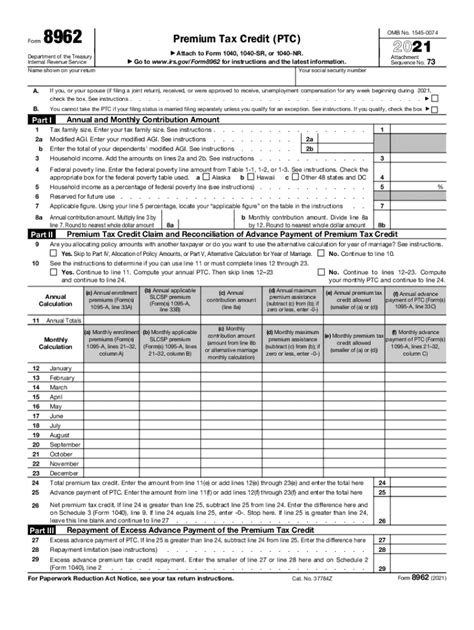 Tax Form 8962 Template