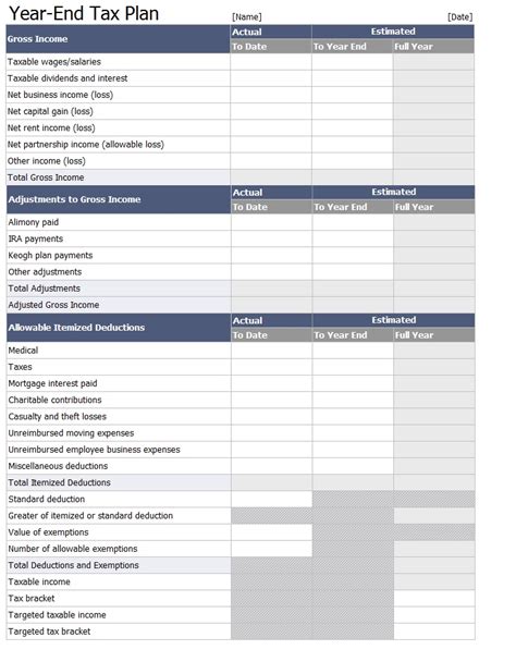 Tax planning template