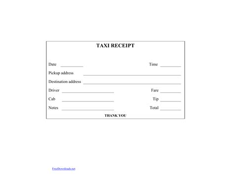 Taxi Receipt Template Blank