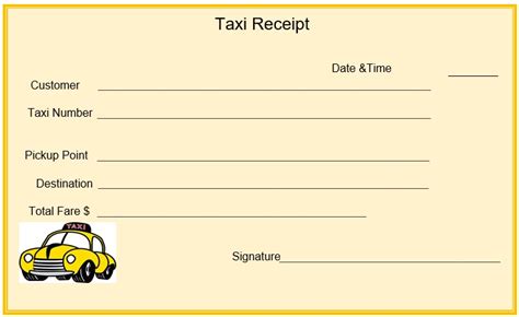 Taxi Receipt Template Printable