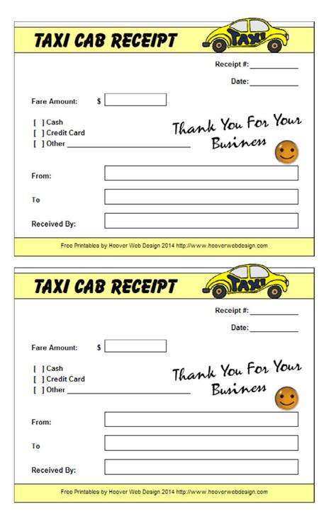 Taxi Receipt Template Sample