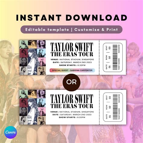 Taylor Swift Ticket Template with eye-catching imagery