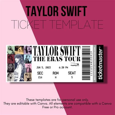 Taylor Swift Ticket Template with creative font styles