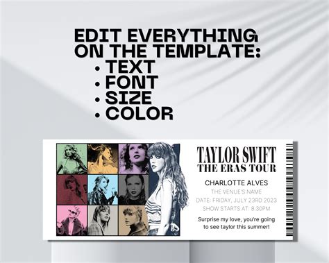 Taylor Swift Ticket Template with bold typography