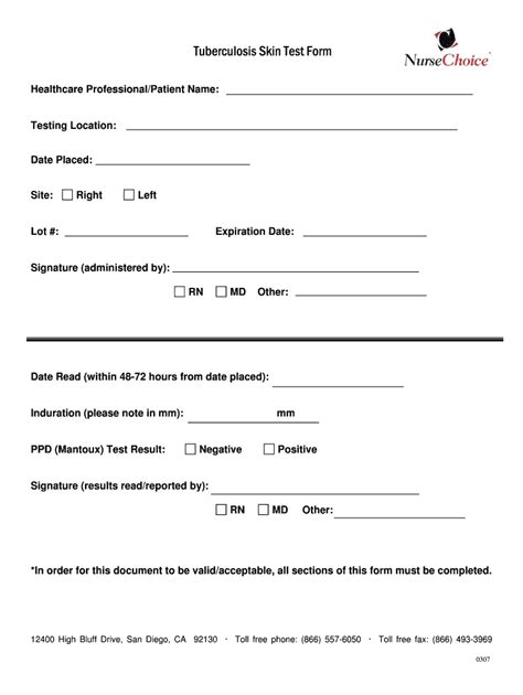 TB skin test certificate form