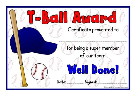 T-Ball Award Certificates